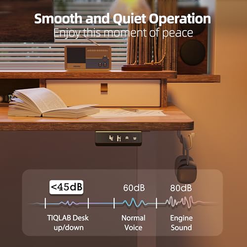 TIQLAB 48 * 24 inch Standing Desk with Two Drawers&Top Shelf, Maple | Smooth Height Adjustment, 2 Memory Presets, One-Touch Control, Stable Steel Frame, 176 lbs Capacity, Easy Assembly - color: Maple, size: 47*24 inch without keyboard tray