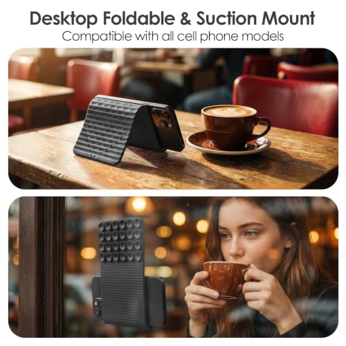 Flexible Silicone Aluminum Phone Holder Tablet Stand with Charging Port Design, Foldable Airplane Laptop/Phone Stand for Home Office Travel (Black - with Suction) - color: Black - with Suction