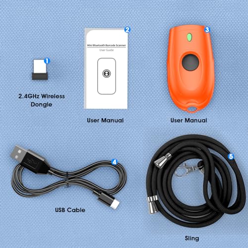 Symcode Bluetooth Barcode Scanner Mini 1D Small Wireless Bar Code Scanner 3-in-1 Bluetooth & 2.4G Wireless & USB Wired Barcode Scanner with Android,iOS,Computers,Windows - color: 1D Laser Orange
