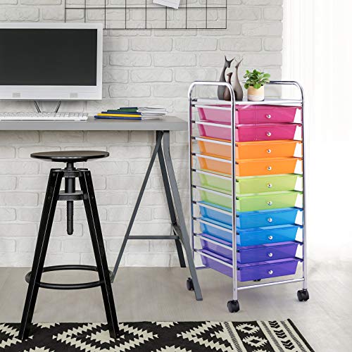 GOFLAME 10-Drawer Rolling Storage Drawer Cart, Utility Cart with Removable Drawers & Metal Frame, Mobile Art Craft Drawer Cart with Lockable Wheels for Home, Office, Studio, School, Rainbow - color: Rainbow, size: 10-Drawer without Wood Top