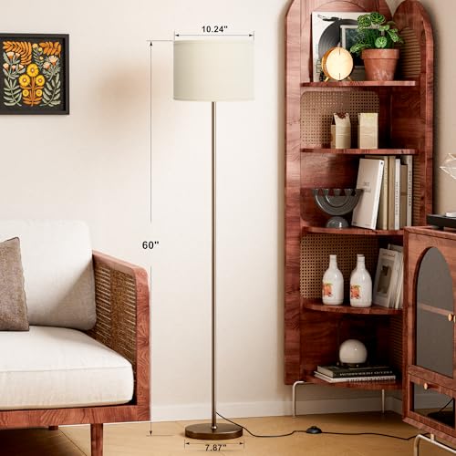 Ambimall 60'' Modern Floor Lamp with Shade, Tall Lamps for Living Room, Bedroom, Office, Dining Room, Beige Shade with Brown Pole(Without Bulb) - color: Beige Brown (1 Pcs), size: 60 Inches(Without Bulb)