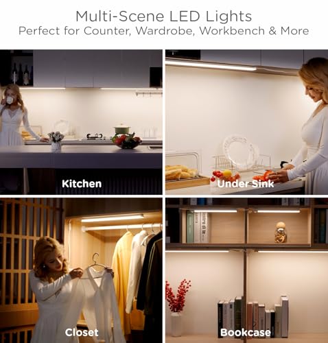 Leetdud Under Cabinet Lighting Plug in 16 Inch, 120V Motion Sensor Lights Indoor, 3CCT 3000/4000/5000K, Aluminum Linkable Super Bright LED Counter Light with Timer for Kitchen, Closet, White, 1 Pack - size: 16 Inch