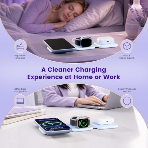 15W Magnetic Travel Charging Station, 3-in-1 Foldable MagSafe Charger - color: Sky Blue