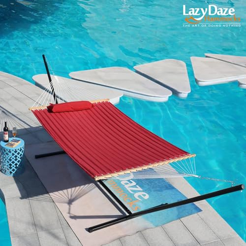 Lazy Daze Double Quilted Hammock with Pillow for Outside, Fit 13-15Ft Stand - color: Burgundy