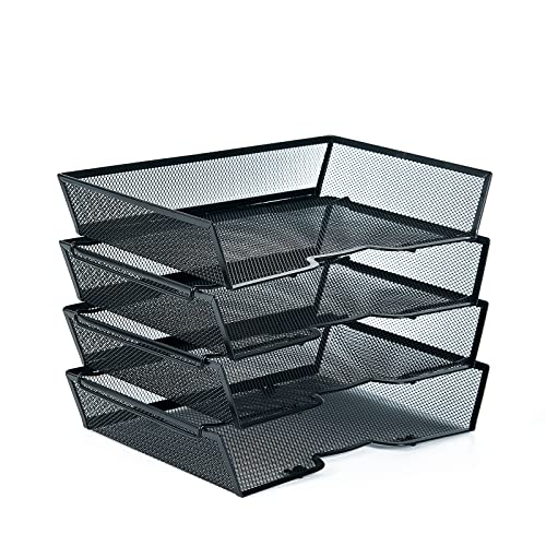 SETTFRFE 4 Tier Metal Letter Tray Desk Organizer-Stackable Paper Tray,Black | Desk Tray Organizer with Reinforced Edges,Stackable File Trays Organizers and Storage System for Office,School,Home