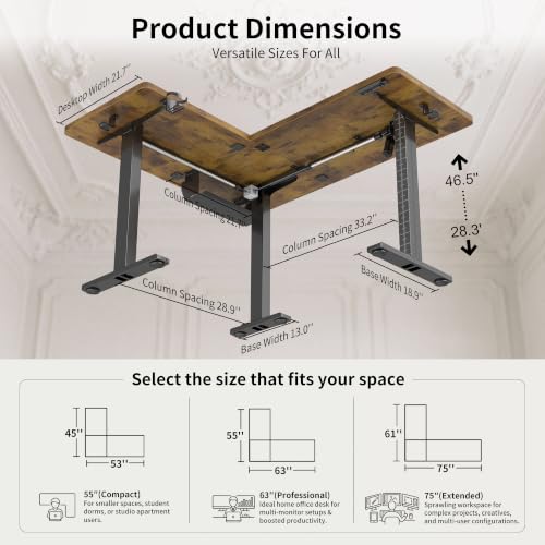 WALKINGDESK Reversible L Shaped Standing Desk Height Adjustable with Cup Holder, Electric Corner Computer Desk, Sit Stand up Home Office Desk, Ergonomic Gaming Desk, Rustic Brown, 55X45 Inches - color: Rustic Brown, size: 55 × 45 Inches