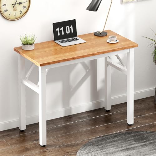 Need Folding Computer Desk - 31.5 Inch Foldable Office Writing Work Study Kids Student Teacher Home Bedroom Table for Small Space, Teak White - color: Teak & White, size: 31.5 inches