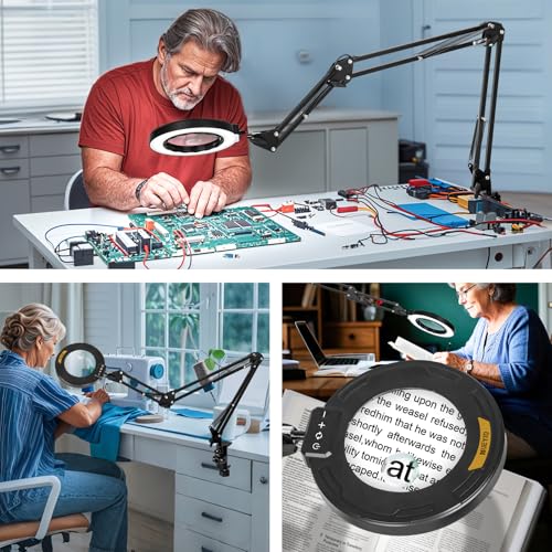 Ultra Long 3-Section Swing Arm 12X 30X Magnifying Glass with Light