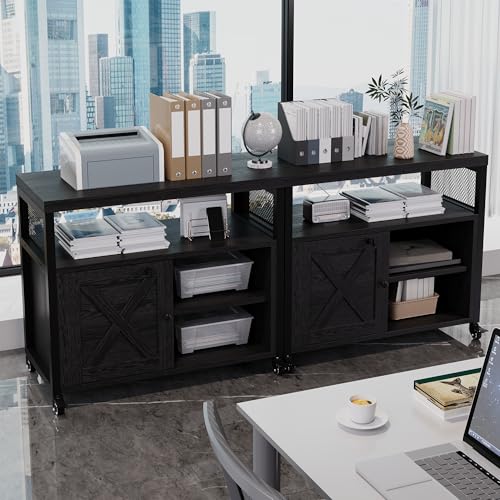 FUSUNBAO Farmhouse Printer Stand with Storage, Rolling Printer Cabinet with Shelves, Charge Station, Wheels, and File Cabinet for Home Office Storage (Black) - color: Black