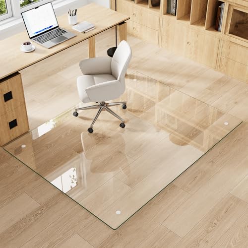 46" x 60" Tempered Glass Chair Mat for Carpet & Hard Floors | 0.19" Thick Tempered Glass, 1000lbs Heavy Duty, Scratch Resistant, Non-Slip, Quiet Rolling, For Carpet&Hard Floors - color: Transparent, size: 46"x60"