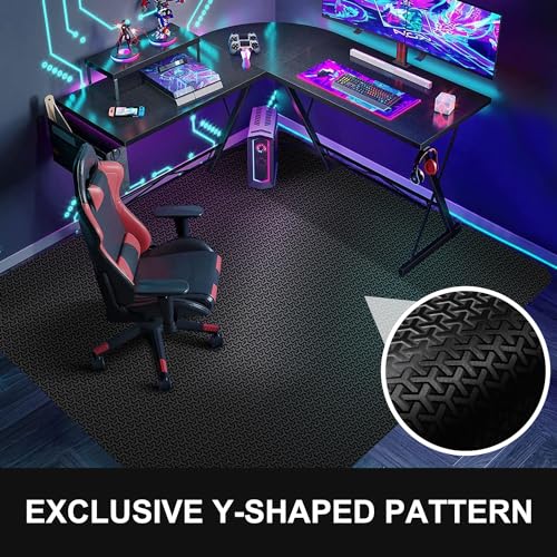 Office Chair Mat for Hard Floor, 50"x60" Large Computer Chair Mat | Unique Y-Shaped Pattern, Floor Protector Rug for Rolling Chairs, Anti-Slip PVC Desk Floor Mat for Work, Home, Gaming - color: Black, size: 50"x60"