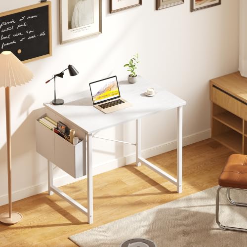 OLIXIS Small Computer Desk, 31 Inch Gaming Desks for Home Office | Writing Study Craft Work Table, Computer Workstation for Bedroom Small Spaces with Storage Bag, All White - color: White Table Top &White Legs, size: 31 Inch