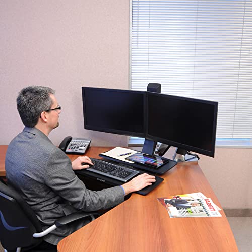 Ergotron – WorkFit-A Dual Monitor Standing Desk Converter, Sit Stand Workstation for Tabletops – Level Keyboard Tray - style: Level Keyboard Tray
