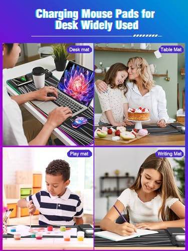XXL Mouse Pad with Phone Holder - Black, RGB Desk Mat with 15W Fast Charging, LED Gaming Mousepad with 11 Light Colors, Waterproof Non-Slip Pad for Office & Home (Wave) - color: Wave
