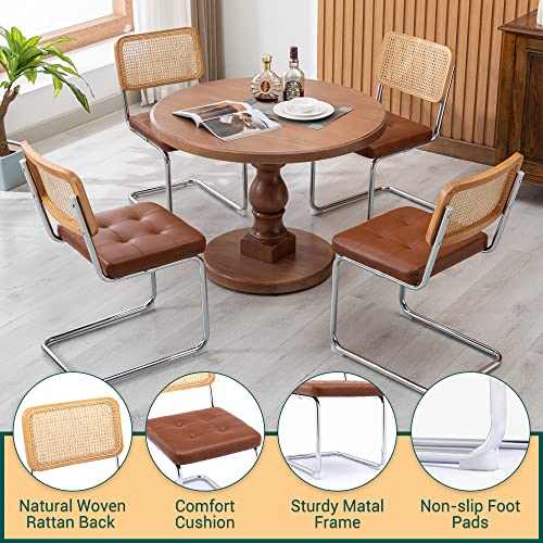 KCC Modern Dining Chairs Set of 6, Faux Leather Rattan Chair,Brown | Mid Century Kitchen Side Chairs with Metal Legs and Upholstered Seat for Dining Room,Living Room,Bedroom - color: Brown, size: Set of 6