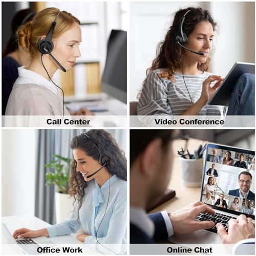 Voistek USB Headset with Noise Cancelling Mic,Wired Headphones for pc - color: Black