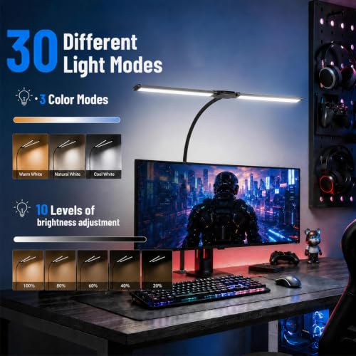 Desk Lamps for Home Office, Computer Light Bar, Double Head, Black - color: Black