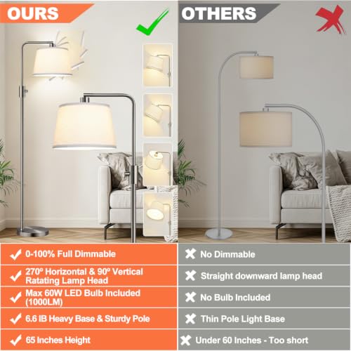 Nintiue 【Upgraded】 Dimmable Floor Lamp, 1000 Lumens LED Edison Bulb Included, Brushed Nickel Arc Floor Lamps for Living Room Modern Standing Lamp Tall Lamps for Living Room Bedroom - color: Brushed Nickel-Linen Shade
