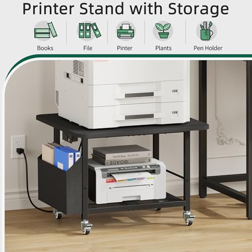 YAOHUOO 23.6" Large Printer Stand with Power Outlet,3D Printer Table,Black - color: Black