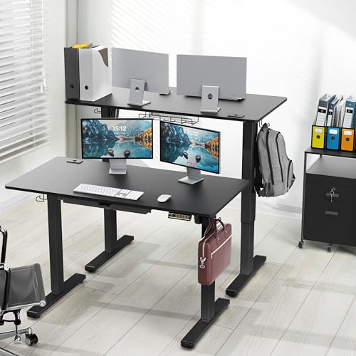 SHW 48-Inch Electric Height Adjustable Standing Desk w/Drawer, Black - color: Black, size: 48-Inch