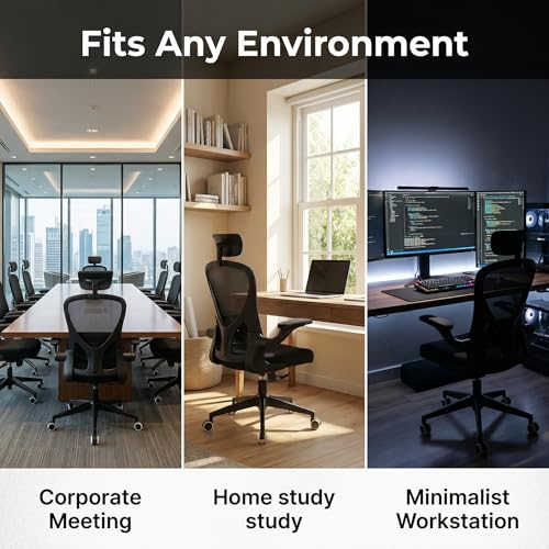 Monhey Ergonomic Chair, Adjustable Lumbar & Flip-up Arms, Black - color: 10black