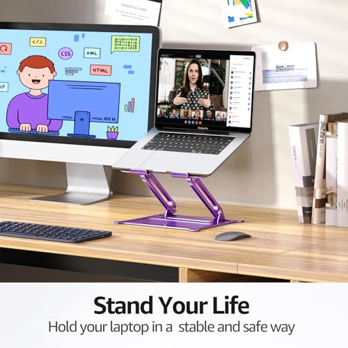 Urmust Adjustable Laptop Stand for Desk, 10-15.6“ Laptop Riser, Purple - color: E-Purple