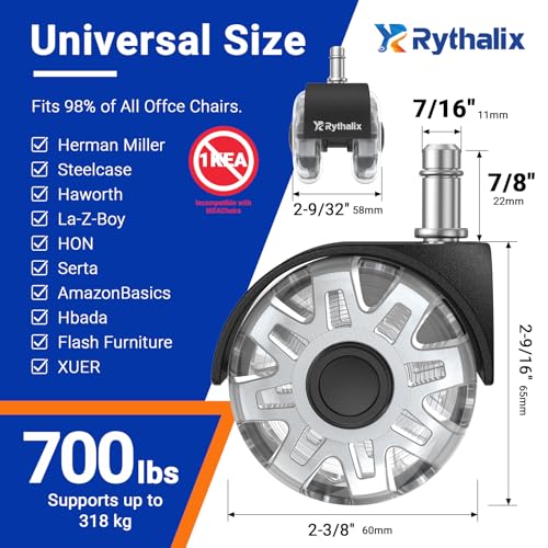 2.5" Office Chair Wheels Set of 5 - Desk Chair Caster Wheels - size: 2.5 Inch