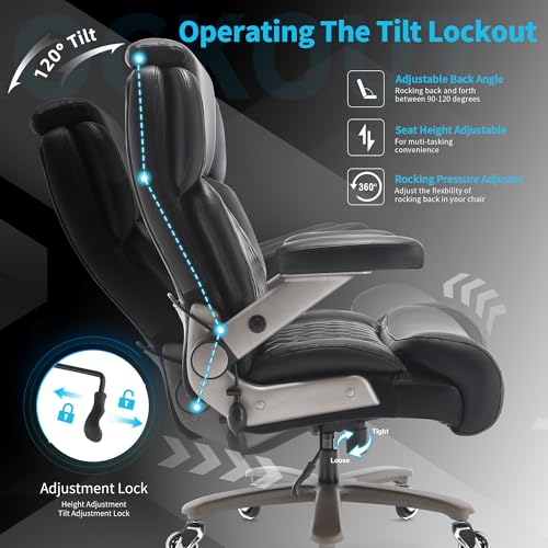 Big and Tall Office Chair 700lbs, Ergonomic High Back Computer Desk Chair | Adjustable Headrest&Lumbar Support, 3D Flip Arms, Large Wheels, Heavy Duty Metal Base, Thick Padded Wide Seat Executive Chair - color: Black