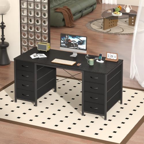 50 Inch Computer Desk with 8 Drawers for Home Office, Bedroom, Living Room - color: Black, size: 18.9"D x 50.4"W x 29.3"H