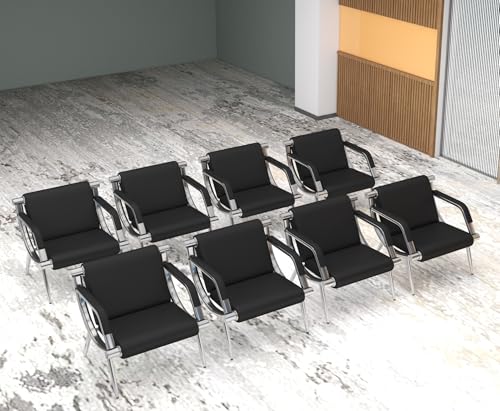 Kinsuite 1-seat Waiting Room Chairs - 8pcs Office Reception Chairs for Salon Barber Bench Airport Bank Hall PU Leather, Black - size: 1-seat*8