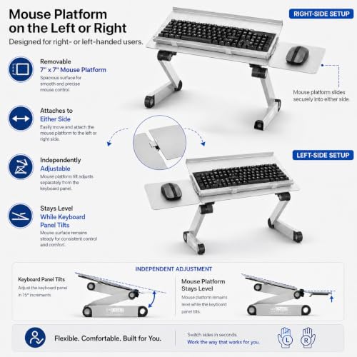 Uncaged Ergonomics Adjustable Keyboard Tray, Silver, Keyboard Tray, Ergonomic, Wrist Support, Portable, Universal, Aluminum - color: Silver