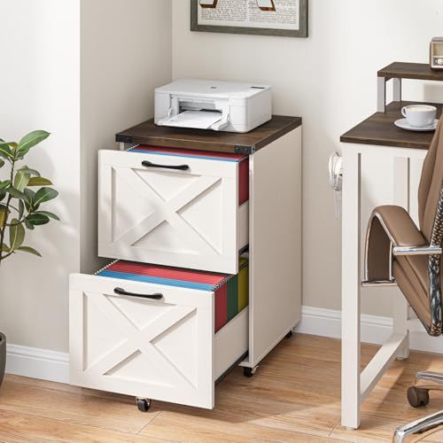 Halitaa Farmhouse 2 Drawer Small File Cabinet with Wheels, Rustic White - color: Rustic White, size: 2 Drawer