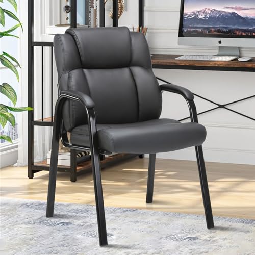 CLATINA Leather Guest Chair with Padded Arm Rest for Reception Meeting Conference and Waiting Room Side Office Home Black 8 Pack - color: Black, size: 8 Pack