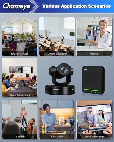 Chameye 4K Conference Room Camera and Microphone, AI Auto Tracking PTZ Camera 4K 20X Zoom, LAN HDMI USB3.0 Output and Bluetooth Conference Speakerphone for Large Meeting Room, CB201 Black - color: Obsidian Black