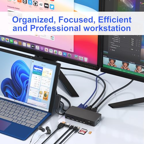 Surface Docking Station, Triple Display Dual 4K HDMI & VGA, 12-in-1 Surface Pro Dock for Microsoft Surface Pro 12/11/10/9/8/7/6/5/4/3, Surface Laptop 7/6/5/4, Surface Go/Book/Laptop Go - color: Black