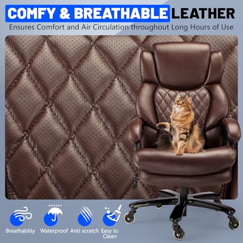 800lbs Big and Tall Office Chair, Executive Chair with Adjustable Headrest, High Back Extra Wide Seat, Heavy Duty PU Leather for Home Office, Comfortable Large Computer Desk Chair - color: Brown
