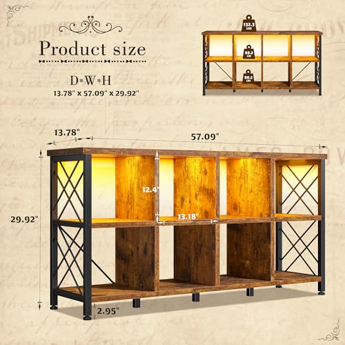 DurayLoly 8 Cube Storage Organizer, Cube Shelf with LED, Rustic Brown - color: Rustic Brown, size: 8 cube