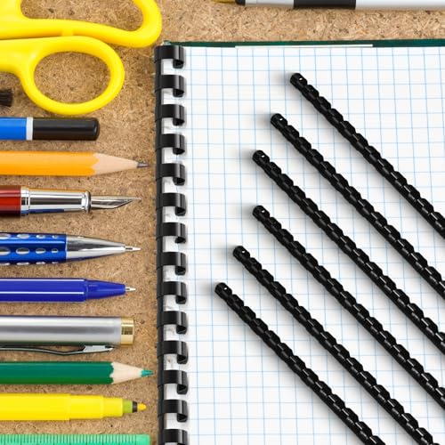 Yunsailing 150 Pack Plastic Binding Combs Plastic Binder Comb Ring 19 Ring Binding Spines Letter Size Spiral coils for Notebook Calendar(1/4 in,Black) - color: Black, size: 1/4 In
