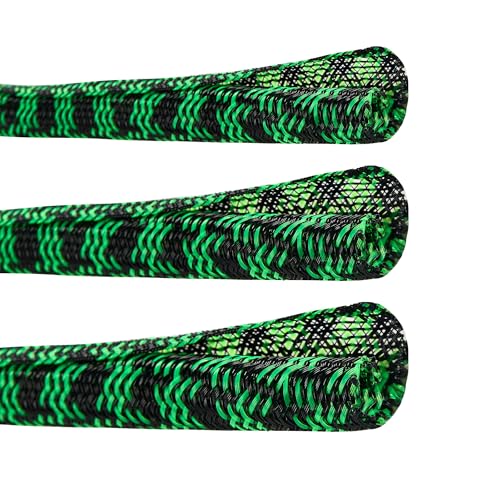 Cable Sleeve 1/4 Inch x 25FT Self-Wrapping Wire Loom - color: Black green, size: 1/4"-25ft