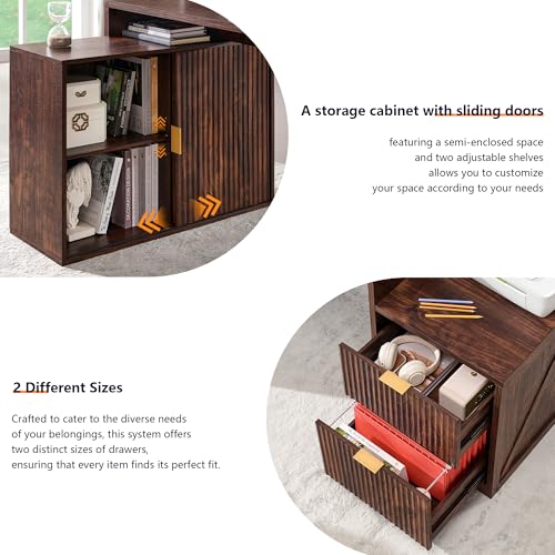 67" Modern Desk with Storage Cabinet & 2 Drawers, Built‑in Outlet - color: Dark Walnut, size: 33"D x 67"W x 35.5"H