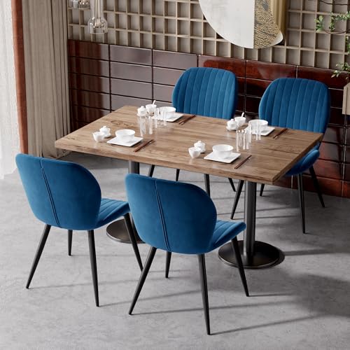 Dining Chairs Set of 2 Modern Velvet Dining Room Chairs Upholstered Dining Chairs with Thick Cushions Metal Legs Armless Back Chair for Kitchen and Living Room Blue - color: Blue(velvet), size: Set of 2