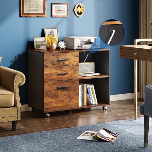 DEVAISE 3-Drawer Mobile File Cabinet, Lateral Filing Cabinet, Rustic Brown - color: Rustic Brown