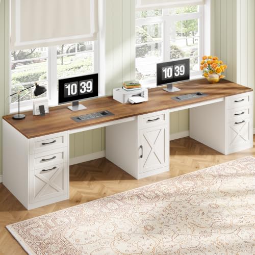 Vabches Executive Computer Desk 110" Two Person Desk with 5 Storage Drawers - color: Unique White