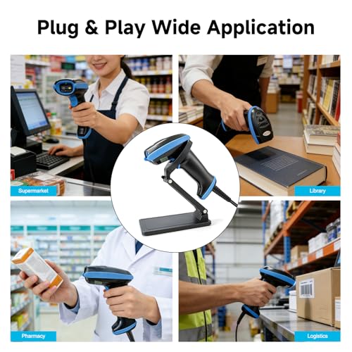 VOTTAN 2D USB Barcode Scanner with Stand, PDF417 Data Matrix Aztec QR Code Handheld Barcode Reader with Universal Holder