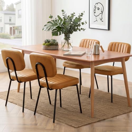 OLIXIS Dining Chairs Set of 4, Mid Century Modern Kitchen Chairs | Faux Leather Cushion Seat, Metal Legs Backrest, Living Room Home Office Bedroom, Brown - color: Blown, size: Set of 4