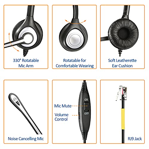 Wantek Telephone Headset with Microphone Noise Cancelling, RJ9 Phone Headset Compatible with Volume Adjustment Mute Control Switch for Call Center Office(Black&Grey) - color: Black&Grey