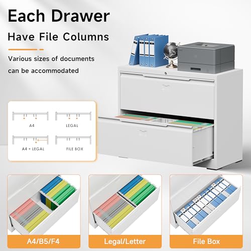 Bestoo 2 Drawer File Cabinet, Metal Lateral Filing Cabinet with Lock - color: White, size: 2 Drawer 15.7" D x 35.4" W x 28" H