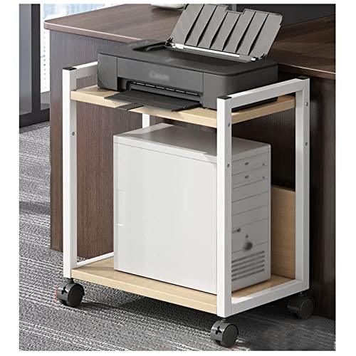 Printer Table 2-Tier Printer Stand, CPU Tower Stand, Printer Cart Under Desk with Storage, Machine Cart with Wheels and Adjustable Table Top, Heavy Duty Storage Rack for Office and Home (White) Printe