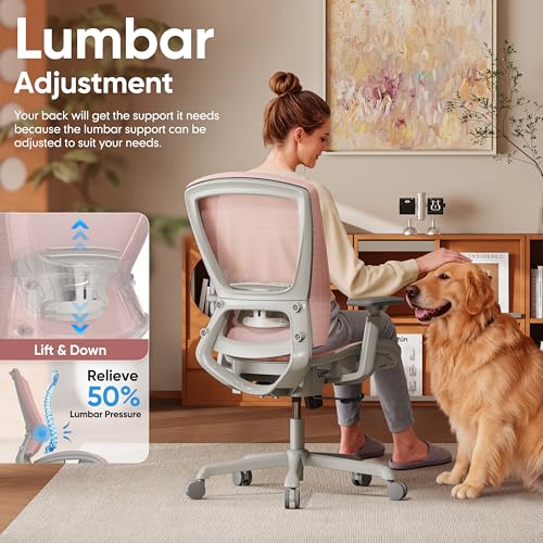 ELABEST Mesh Office Chair,Ergonomic Computer Desk Chair,Sturdy Task Chair- Adjustable Lumbar Support & Armrests,Tilt Function,Comfort Wide Seat,Swivel Home Office Chair (Pink) - color: Pink