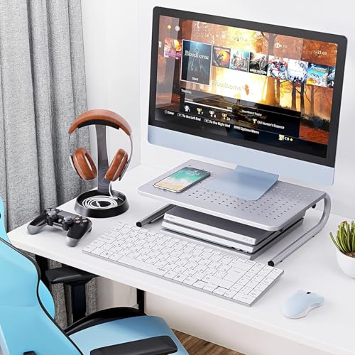 HUANUO Monitor & Laptop Stand - Metal Vented Riser for Screen, Laptops, Printers - Home & Office - color: Silver